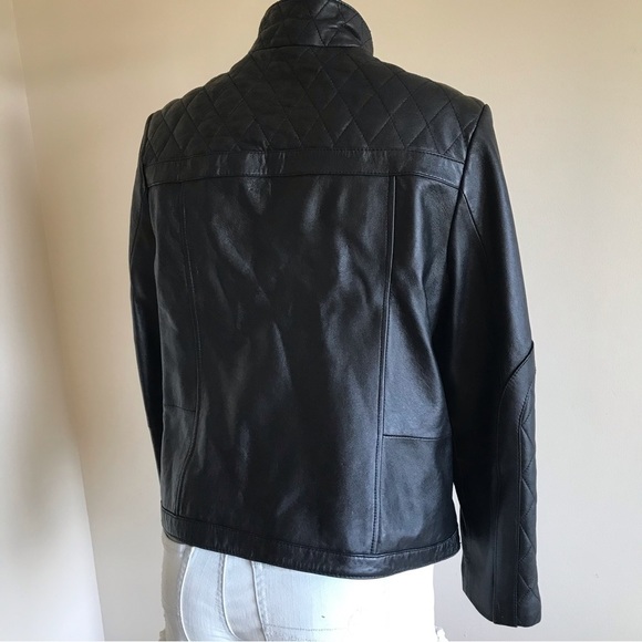 VINTAGE Pamela McCoy genuine black leather biker jacket size MP - Picture 6 of 16